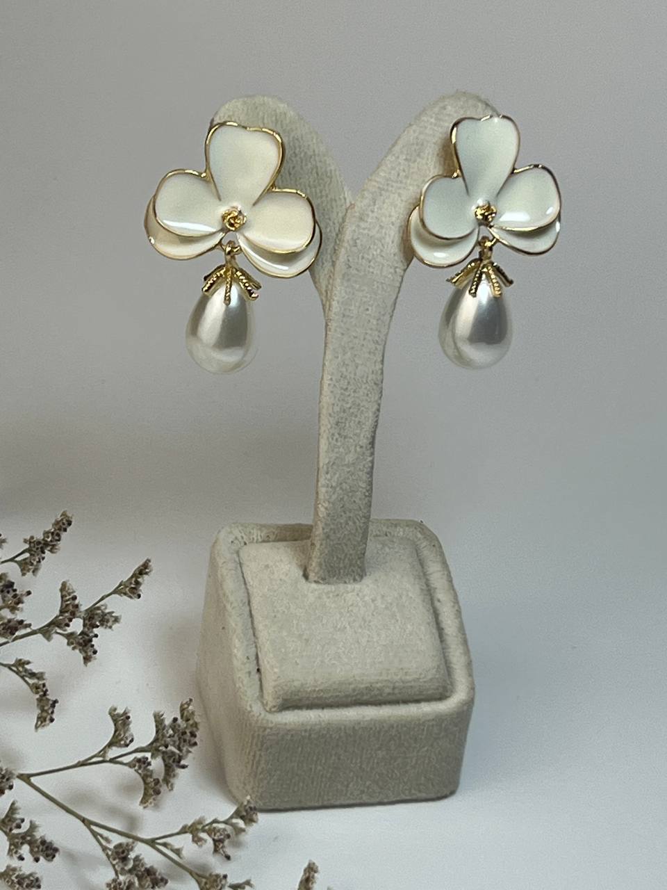 گوشواره میناکاری گل و مروارید